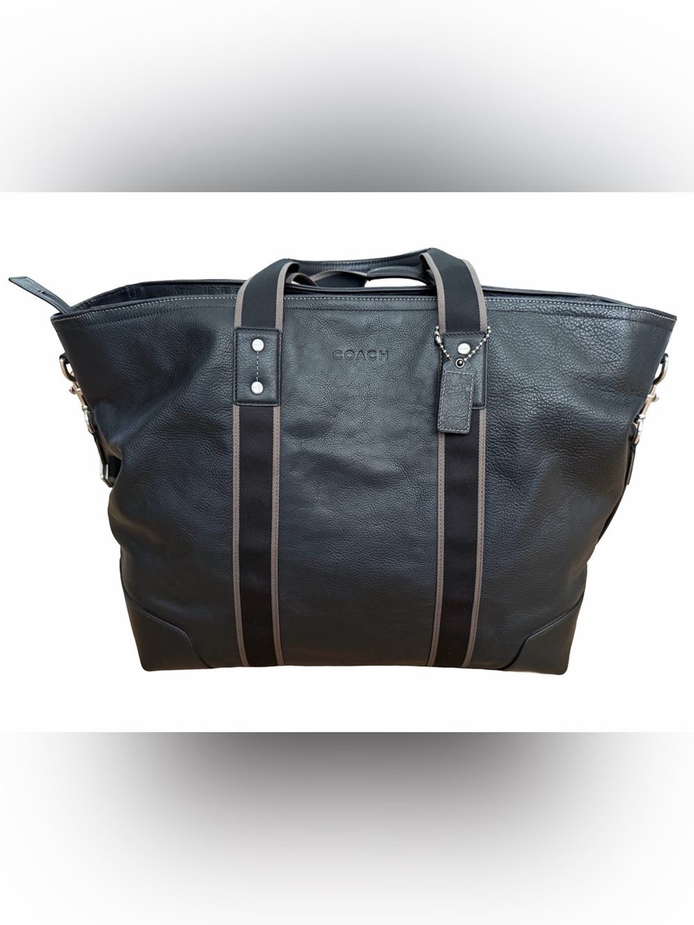 NWOT Coach Heritage Web Leather Weekend Tote F71169 Black/Silver